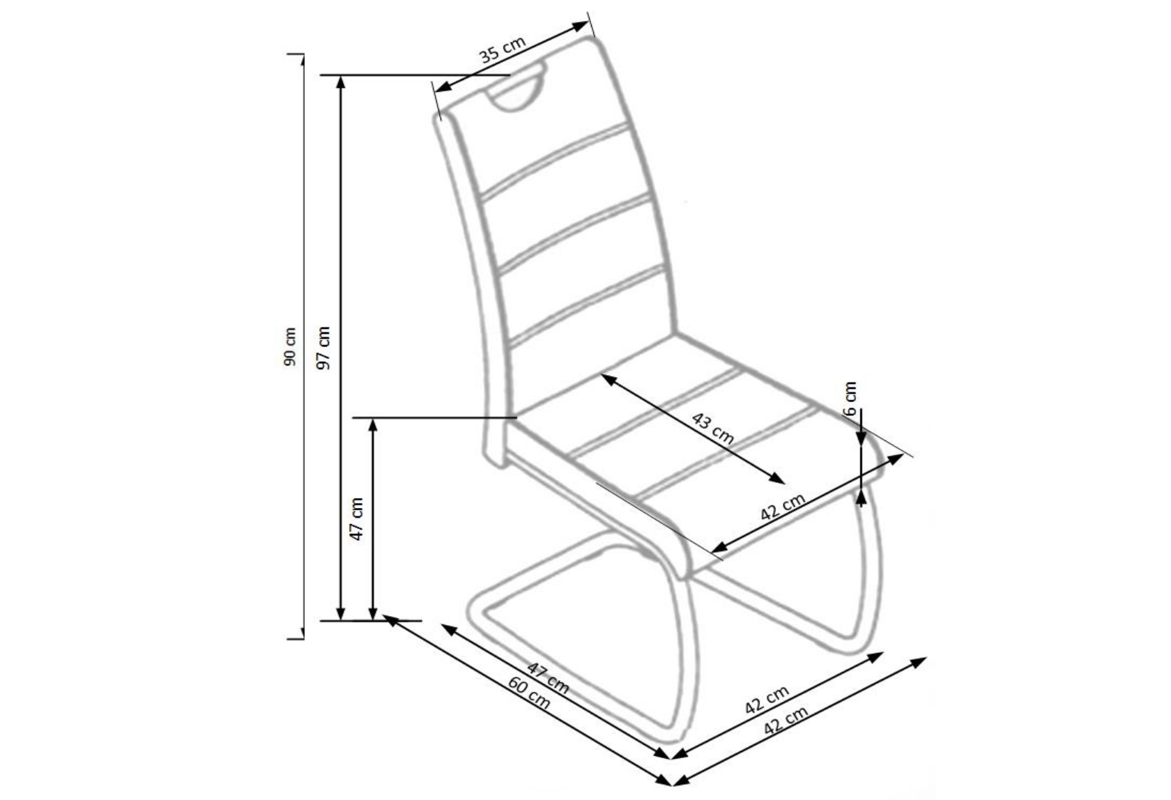 krzesła nowoczesne z ekoskóry na płozach, wymiary